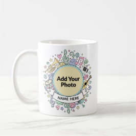 Cute Musical Doodles Kids Custom Photo  Name Mug Kaffeetasse