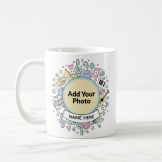 Cute Musical Doodles Kids Custom Photo  Name Mug Kaffeetasse