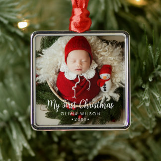 Cute My First Christmas Newborn Baby Photo Ornament Aus Metall