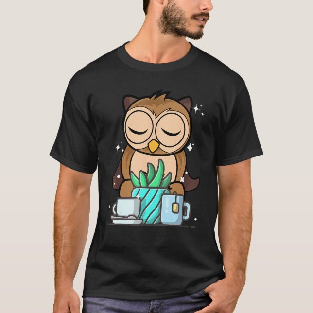 Cute Namaste Owl Do Yoga Gardening  Coffee T-Shirt (Vorderseite)