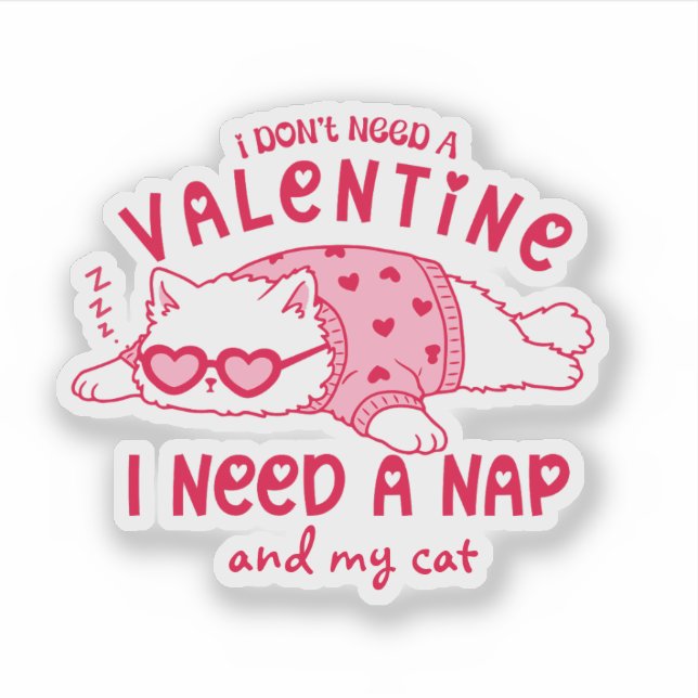 Cute Napping Cat Funny Custom Valentine Aufkleber (Vorderseite)