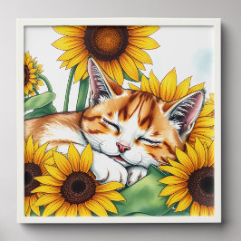 Cute Napping Kitten and Sunflowers Fotofliesen Zum Abziehen Und Aufkleben