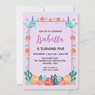 Cute Narwhal fish Pattern Watercolor Under the Sea Save The Date