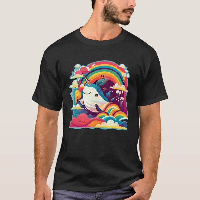 Cute Narwhal Sea Creature Rainbows Clouds And Narw T-Shirt (Vorderseite)