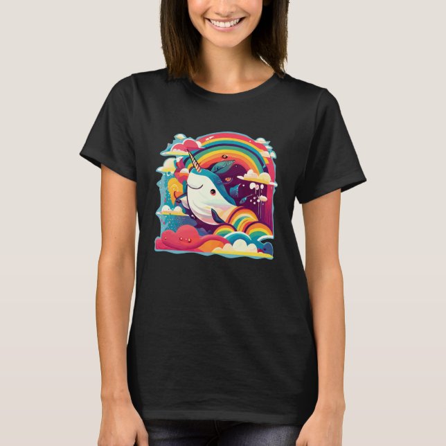 Cute Narwhal Sea Creature Rainbows Clouds And Narw T-Shirt (Vorderseite)