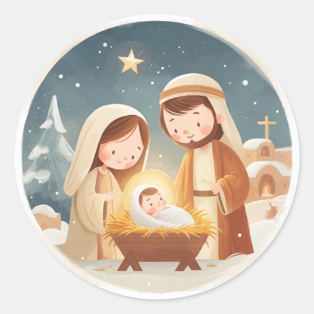 Cute Nativity Christmas Runder Aufkleber (Vorderseite)