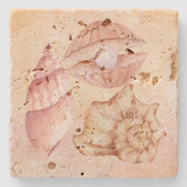 Cute nautical background seashell Pink Steinuntersetzer