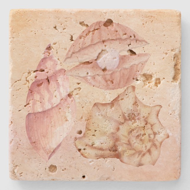 Cute nautical background seashell Pink Steinuntersetzer (Vorderseite)