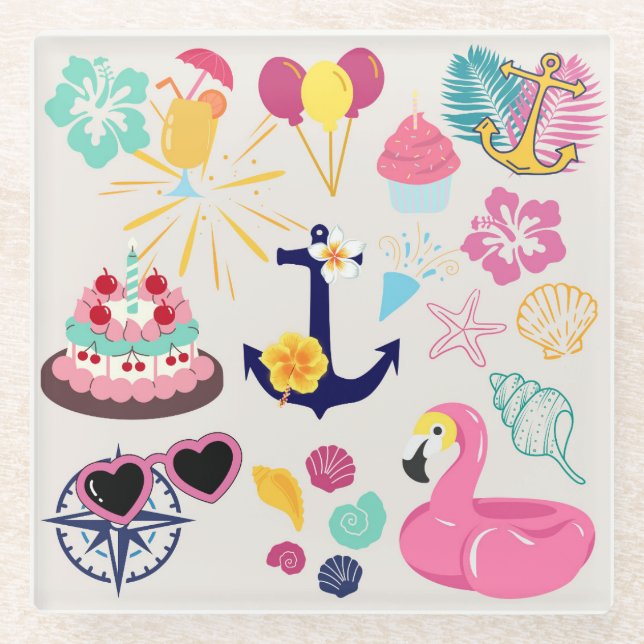 Cute Nautical Birthday Glasuntersetzer (Vorderseite)