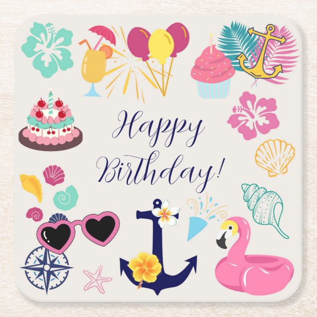 Cute Nautical Birthday Rechteckiger Pappuntersetzer (Vorderseite)