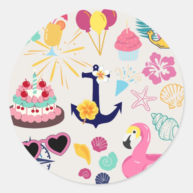 Cute Nautical Birthday Runder Aufkleber (Vorderseite)
