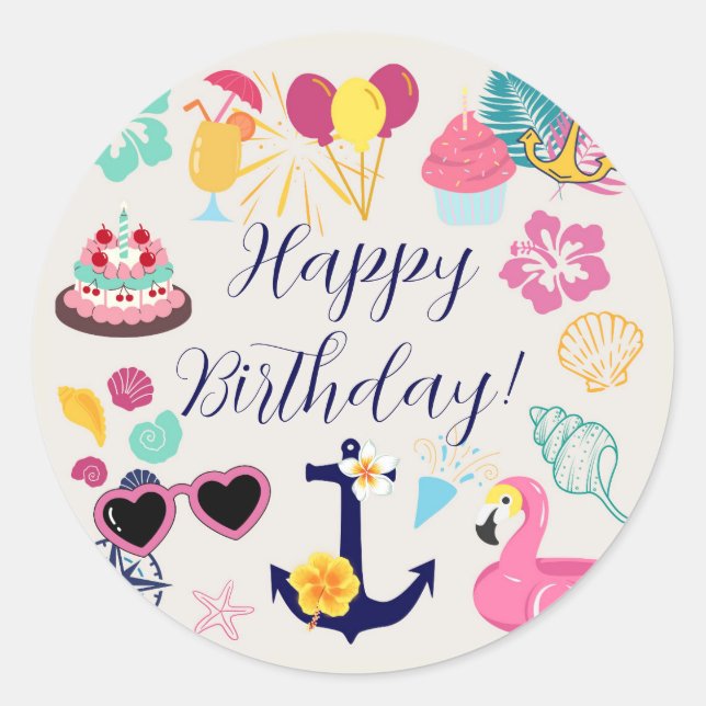 Cute Nautical Birthday Runder Aufkleber (Vorderseite)