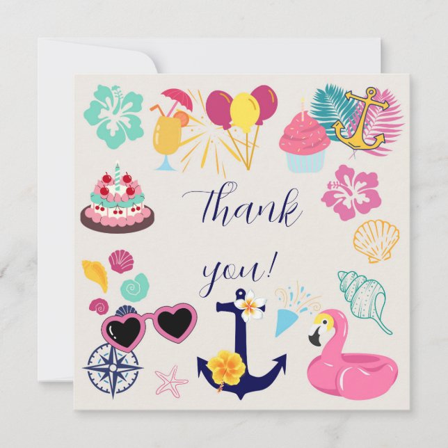   Cute Nautical Birthday Thank You Card Dankeskarte (Vorderseite)