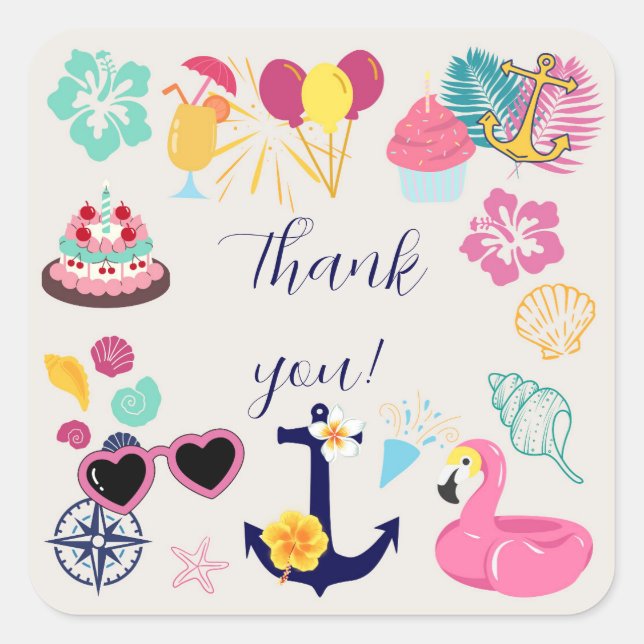   Cute Nautical Birthday Thank You Quadratischer Aufkleber (Vorderseite)