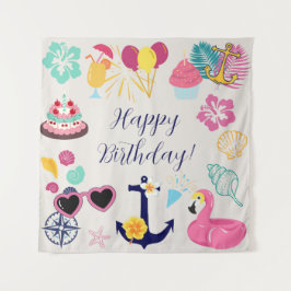  Cute Nautical Birthday Wandteppich