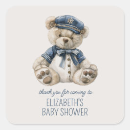 Cute Nautical Blue Baby Bear Baby Shower Quadratischer Aufkleber