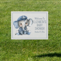 Cute Nautical Blue Baby Elephant Baby Shower