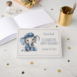 Cute Nautical Blue Baby Elephant Baby Shower Gästebuch