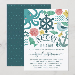 Cute Nautical Sea Critters It's A Boy Baby Shower Einladung