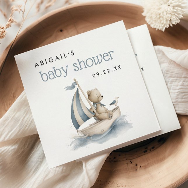 Cute Nautical Teddy Bear Boys Baby Shower Serviette (Von Creator hochgeladen)