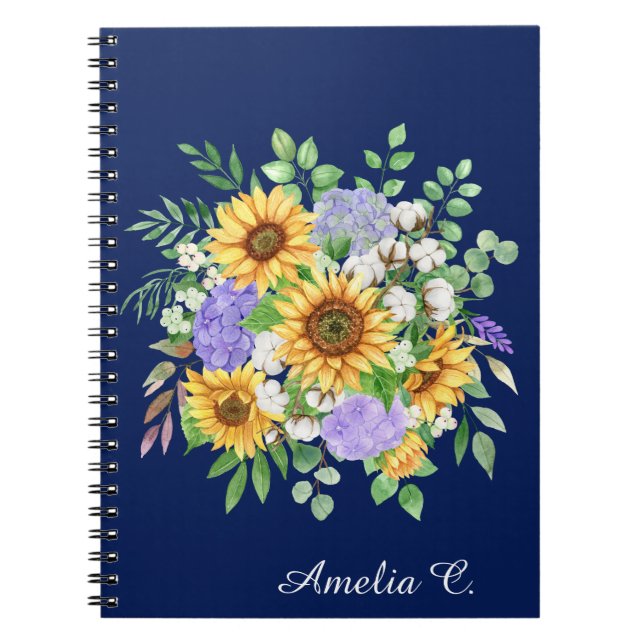 Cute Navy Blue Boho Wildflowers Notebook Journal Notizblock (Vorderseite)