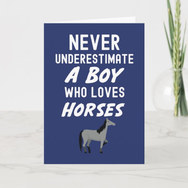 Cute Navy Blue Horse Cards For Baby Boys Kids Farm Karte (Vorderseite)