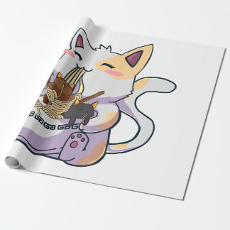 Cute Neko Cat With Ramen Noodles Bowl Anime Japan  Geschenkpapier