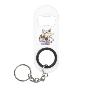 Cute Neko Cat With Ramen Noodles Bowl Anime Japan  Mini Flaschenöffner