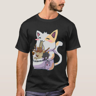 Cute Neko Cat With Ramen Noodles Bowl Anime Japan  T-Shirt