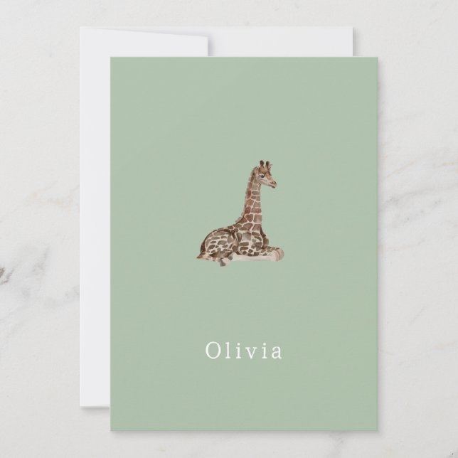 Cute Neutral Birth Announcement Giraffe Card Einladung (Vorderseite)