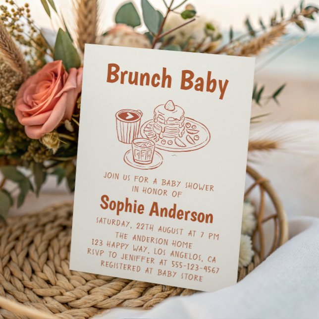 Cute Neutral Coffee & Pancakes Brunch Baby Shower Einladung (Von Creator hochgeladen)
