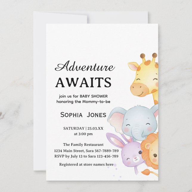 Cute Neutral Forest Animals Baby Shower Einladung (Vorderseite)