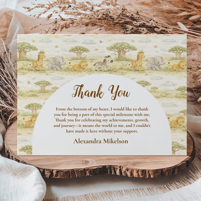 Cute Neutral Safari Animals First Birthday Dankeskarte (Von Creator hochgeladen)