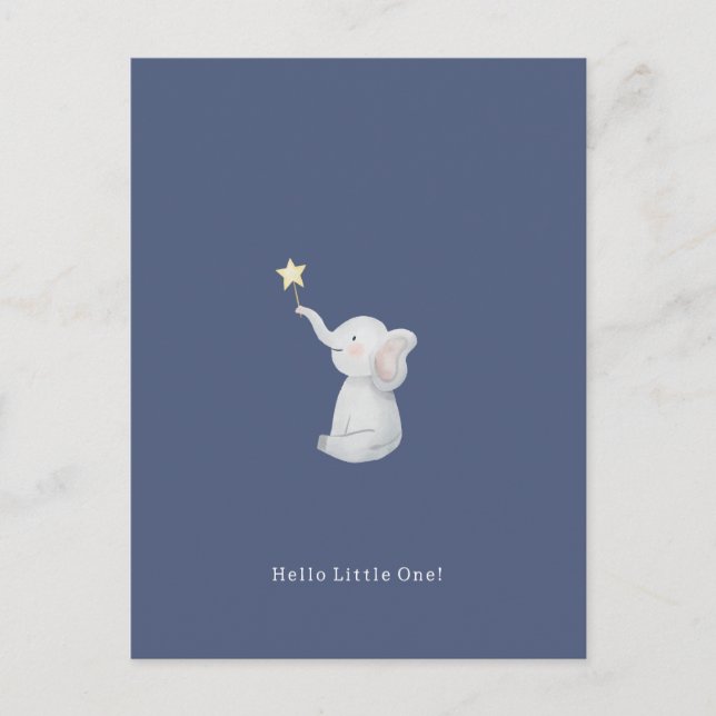 Cute Newborn Baby Hello Little One Elephant Card. Postkarte (Vorderseite)