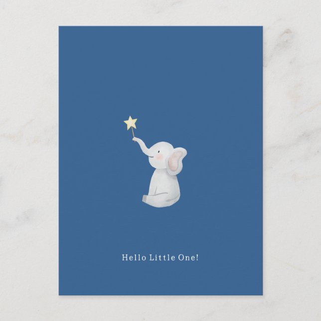 Cute Newborn Baby Hello Little One Elephant Card. Postkarte (Vorderseite)