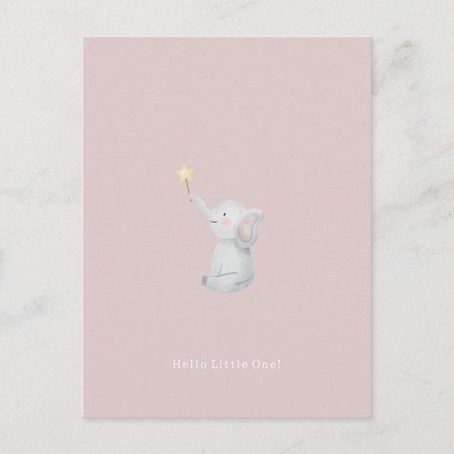 Cute Newborn Baby Hello Little One Elephant Card. Postkarte (Vorderseite)