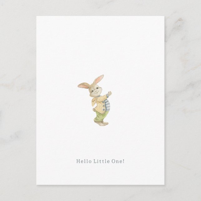 Cute Newborn Baby Hello Little One Rabbit Card. Postkarte (Vorderseite)