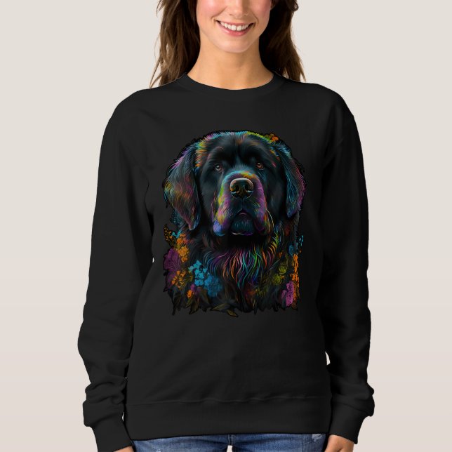 Cute Newfie Flower summer Floral Newfoundland Dog Sweatshirt (Vorderseite)