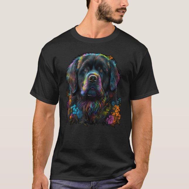 Cute Newfie Flower summer Floral Newfoundland Dog T-Shirt (Vorderseite)