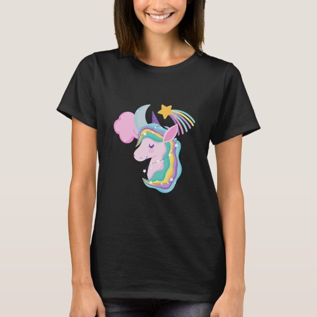 Cute Night Unicorn Starry Night Girl Tee Magical  (Vorderseite)