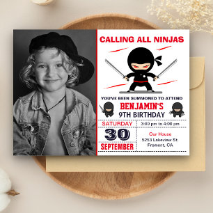 Cute Ninja Warrior Kids Photo Birthday Party Einladung
