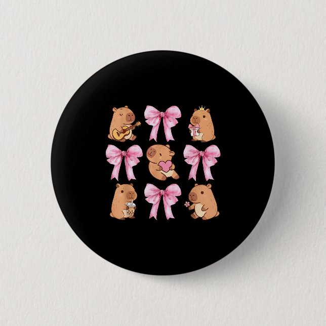 Cute Nk Coquette Bow Kawaii Capybara Lover  Button (Vorderseite)