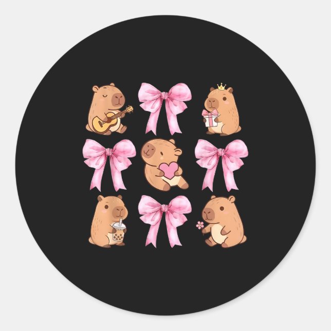 Cute Nk Coquette Bow Kawaii Capybara Lover  Runder Aufkleber (Vorderseite)