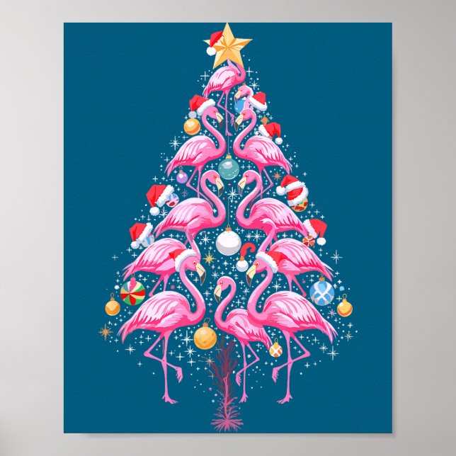 Cute Nk Flamingo Christmas Tree Santa Hat Trocal P Poster (Vorne)