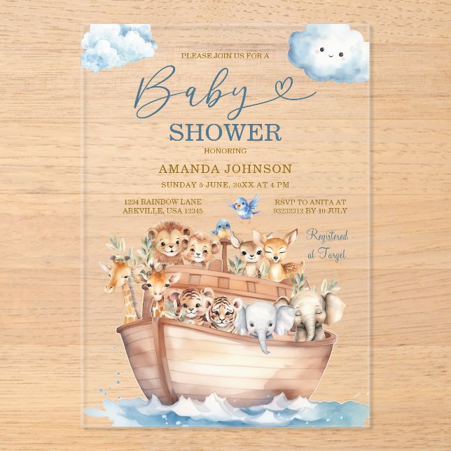 Cute Noah's Ark Gender Neutral Boho Baby Shower Acryleinladungen (Vorderseite)