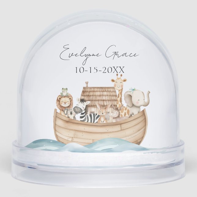 Cute Noah's Ark with Custom Baby Name Schneekugeln (Vorderseite)