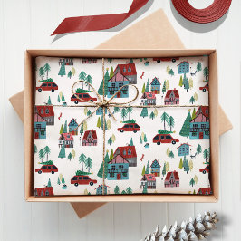 Cute Nordic skating Village Christmas Pattern Seidenpapier