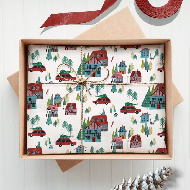 Cute Nordic skating Village Christmas Pattern Seidenpapier (Cute Nordic skating Village Christmas Pattern Tissue Paper)