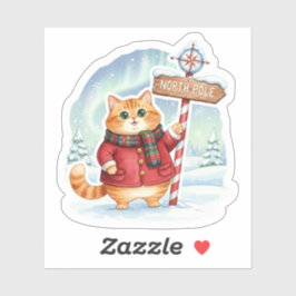 Cute North Pole Cat in Coat & Scarf Christmas Aufkleber