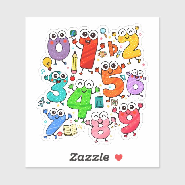 Cute Numbers Characters Sticker for Kids (Blatt)